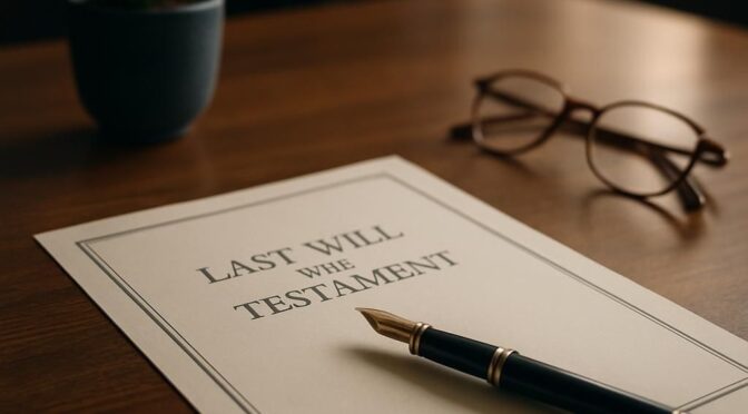 Fountain pen resting on a last will and testament document on a wooden desk, symbolizing estate planning in Massachusetts